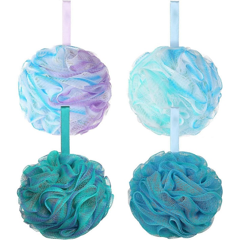 Shower Puff Loofah 75g/PCS Extra Large Shower Puffs Shower Sponge Shower Scrunchie Body Puff Shower Exfoliating Bath Sponge for Adults, Set of 4 Flowe