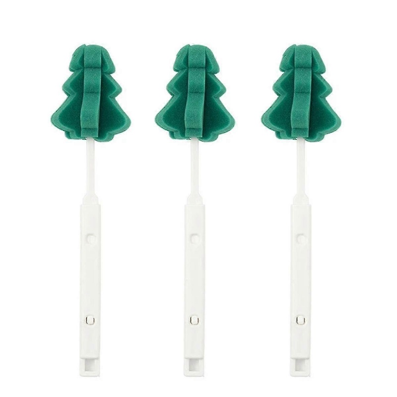 3pcs Christmas Tree Shape Retractable Cup Brush Sponge Long Handle Telescopic Wineglass Coffe Tea G