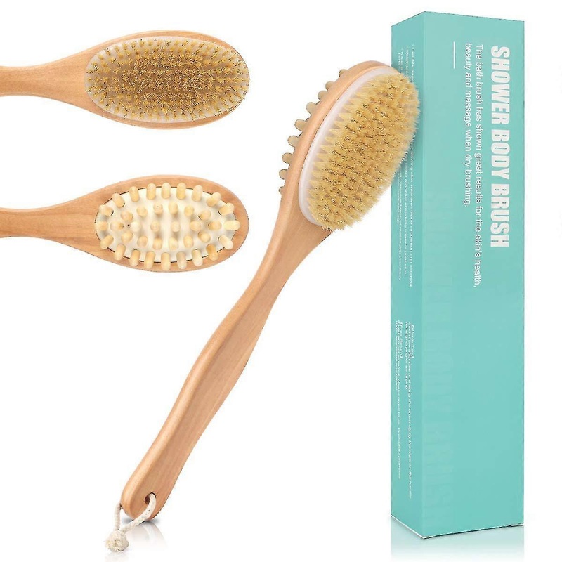 Wooden Body Brush Bath Brush For Back Scrubber – Natural Bristles Double Massage Bath Brush- Excellent For Exfoliating Skin And Cellulite