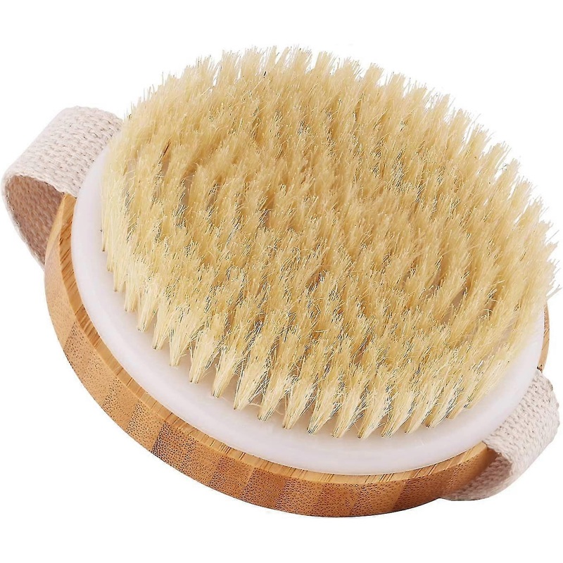 1 Piece Round Body Brush – Dry Exfoliating Brush – Natural Bamboo Wood Bristle Body Brush – Improves Lymphatic Function And Stimulates Blood Circulati