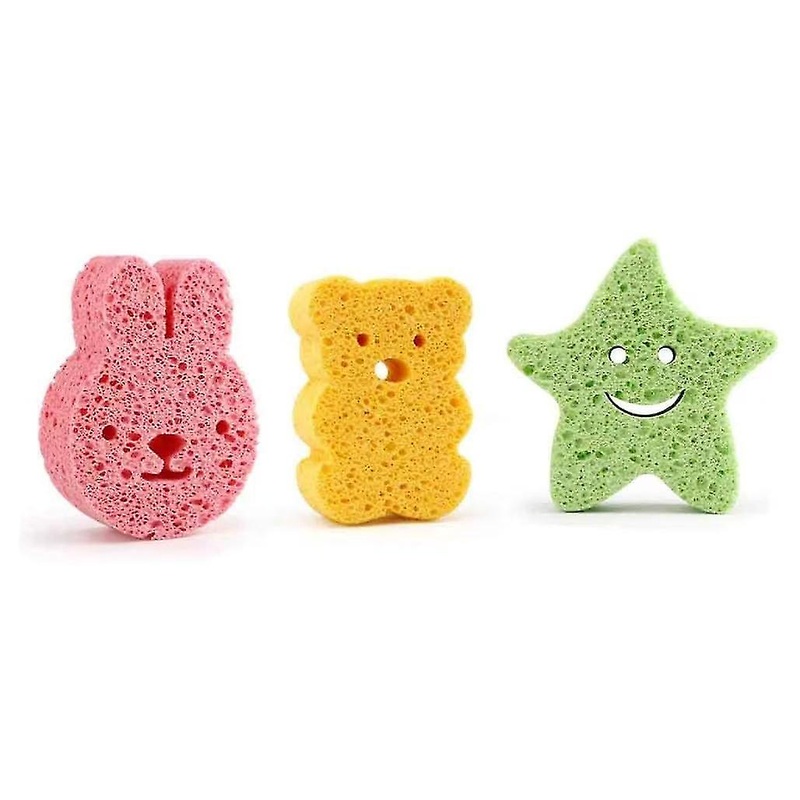 3pcs Baby Rubbing Shower Sponge Cartoon Bear Rabbit Star Shaped Cleaning Sponge Soft Foam Bath Brush Towel Sponge For Toddler Infant Newborn