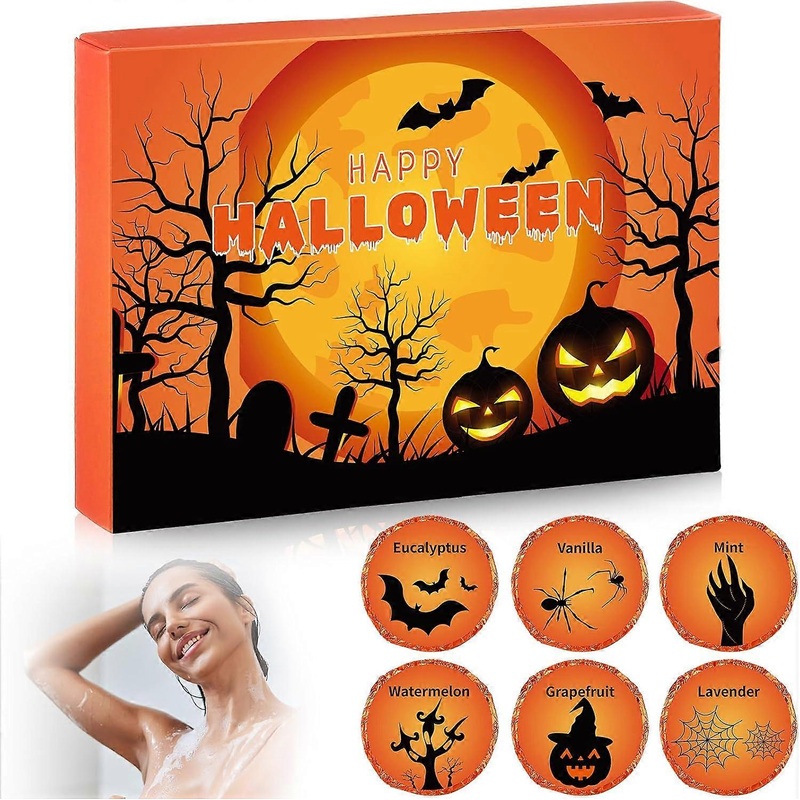 6Pcs Halloween Shower Tablets Aromatherapy Essential Oil Shower Bombs for Home Spa Stress Relief and Relaxation Bath Gifts  for Women Men