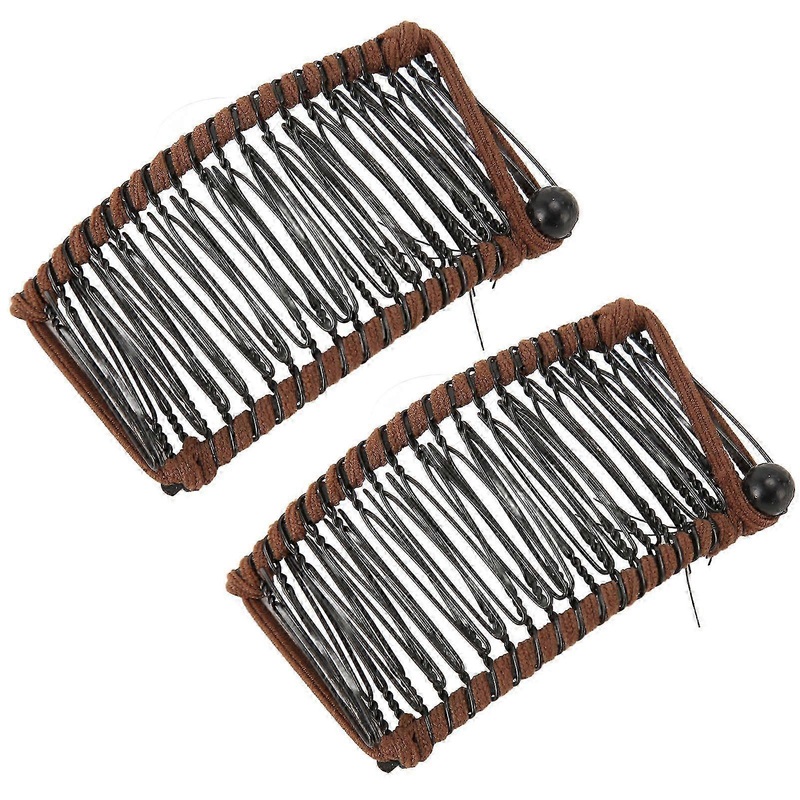 2025 2Pcs Banana Hair Clips Metal Woven Thread Easy Operation Simple Stylish Vintage Clincher Comb for Office Travel Family Dark Brown