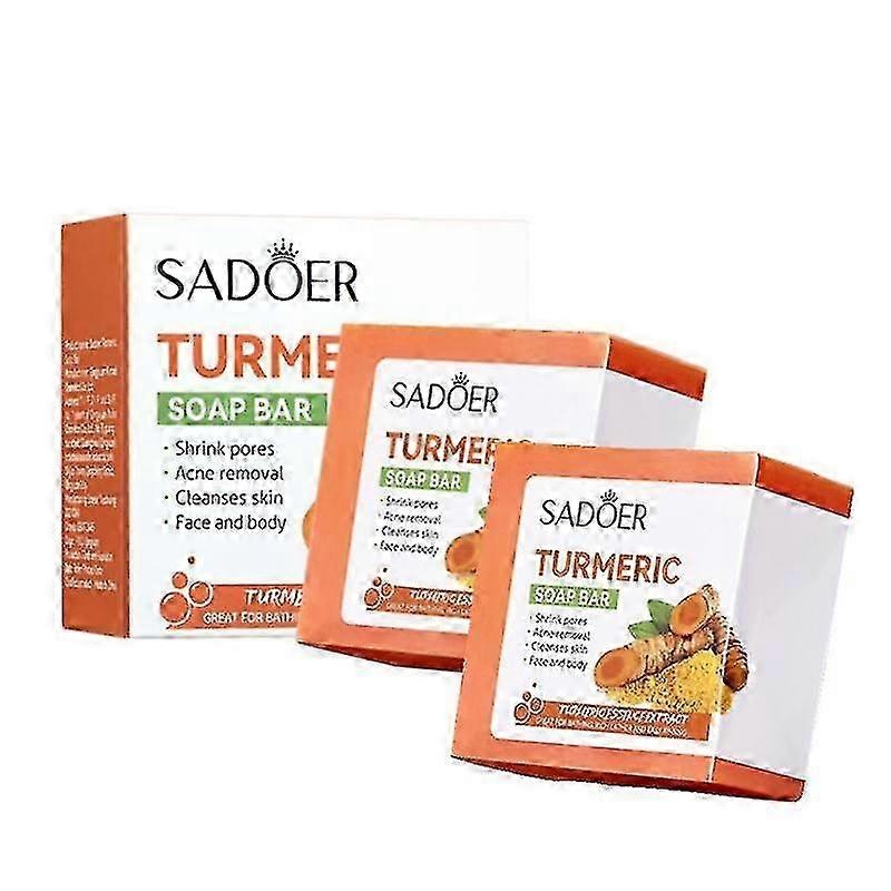 2025 2pcs SADOER 100g Cleansing Bath Essential Oil Handmade Soap Turmeric Soap Repair Skin Care Soap