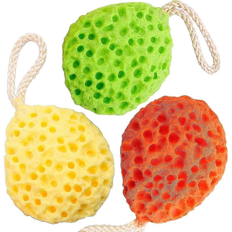 2025 3 Pack Natural Bath Sponges, Loofah Shower Sponge Body Scrubber Exfoliating Cleaning Body Sponge for Men Women Kids