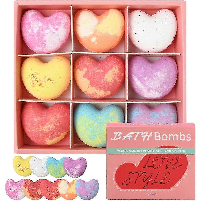 2025 9 Pieces Love Bath Bombs Gift Set, Bath Bombs as Bath Additive, Bubble Bath, Gift Set for Birthday, Valentine’s Day, Mother’s Day Gift