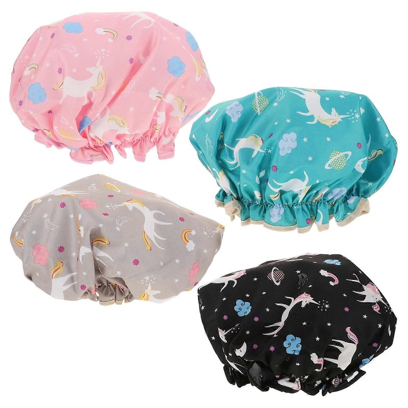 Women Bathing Cap Cartoon Unicorn Printed for Bath Use 12Pcs Waterproof Shower Caps