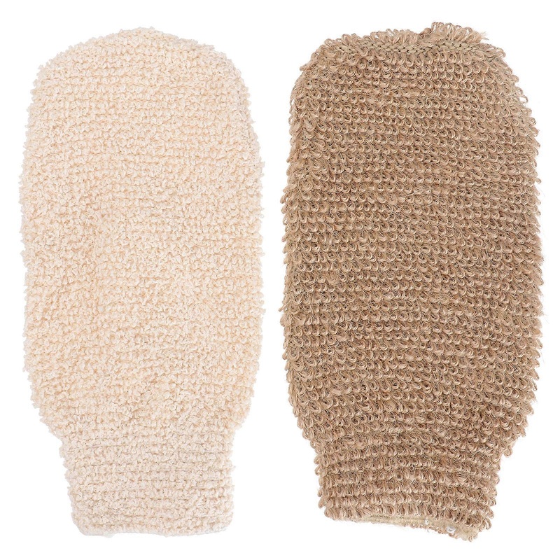 Woven Jute Bath Gloves for Bathing Use 2Pcs Brown Scrub Cleaning Gloves