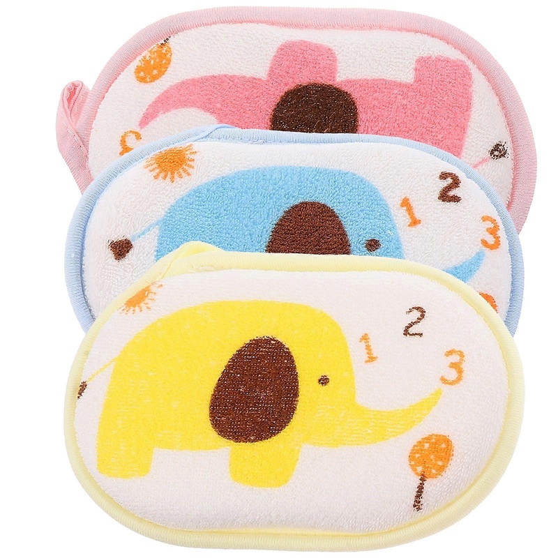 3PCS Baby Bath Pad Cartoon Elephant Pattern Cotton Brush Rub Shower Towel (Mixed Color)