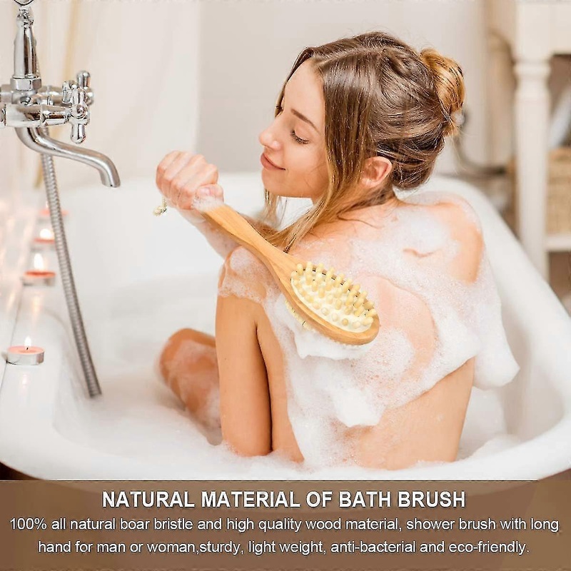 Wooden Body Brush Bath Brush For Back Scrubber – Natural Bristles Double Massage Bath Brush- Excellent For Exfoliating Skin And Cellulite – Suitable F