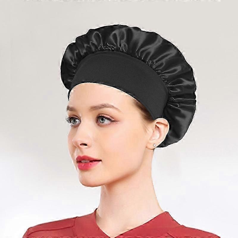 1 Pieces Satin Night Hair Bonnet, Sleep Hats, Stretchy Night Cap Silk Night Hair Bonnet for Hair Care (A-Black),2024 Ping!ZZ17