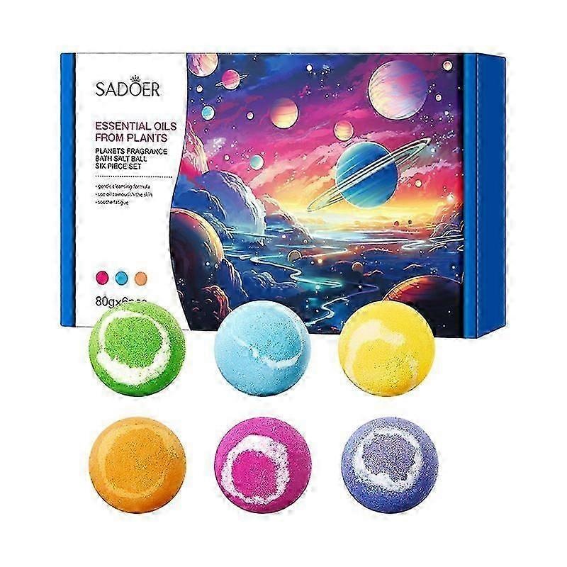 Bath Bombs for Children, Planets Fragrance Bath Salt Ball 80g x 6pcs Set, Natural and Organic Foam Bath Bombs Luxurious Gift for Girls and Boys
