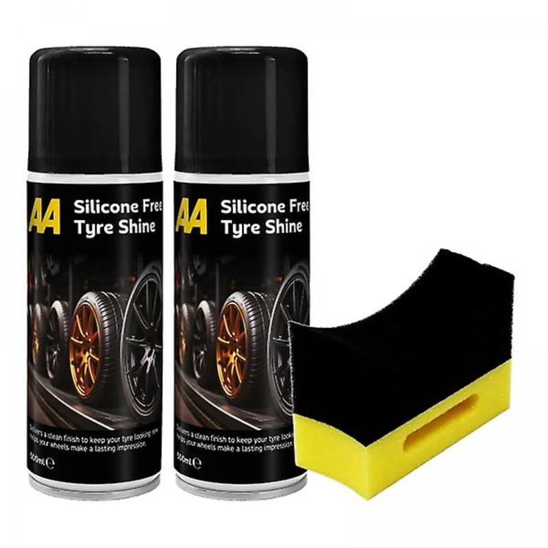 Tyre Shine Silicone-Free, 2 x 500 ml, 1 x Applicator Pad (Yellow), Aerosol, AA