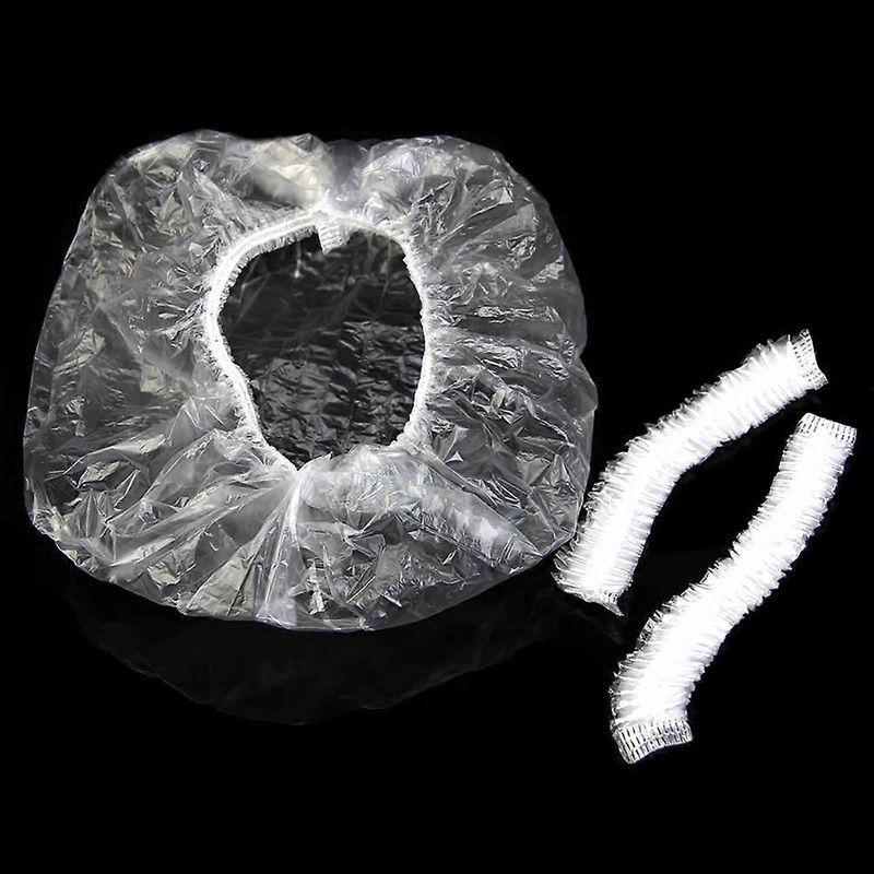 100pcs Disposable One-off Hotel Home Shower Bathing Clear Hair Elastic Cap Hats  White