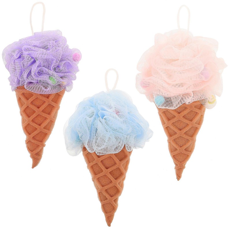 3pcs Bath Shower Sponge Balls Ice Cream Body Scrubber Exfoliating Bath Sponges