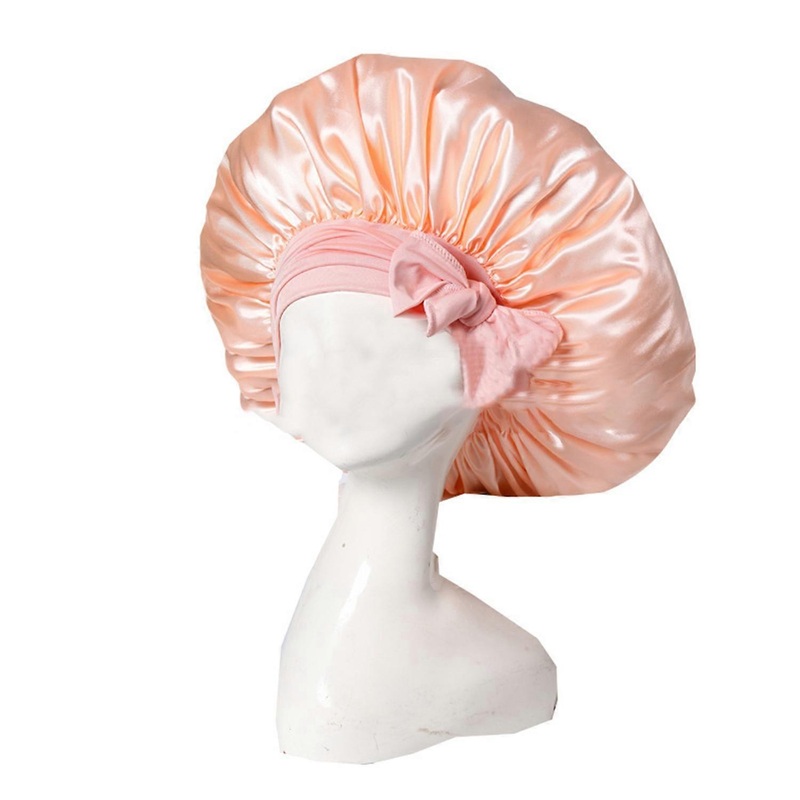 Satin Hair Bonnet for Sleeping Women Double-Layer Faux Silk Cap with Tie Curling Over Night Sleep