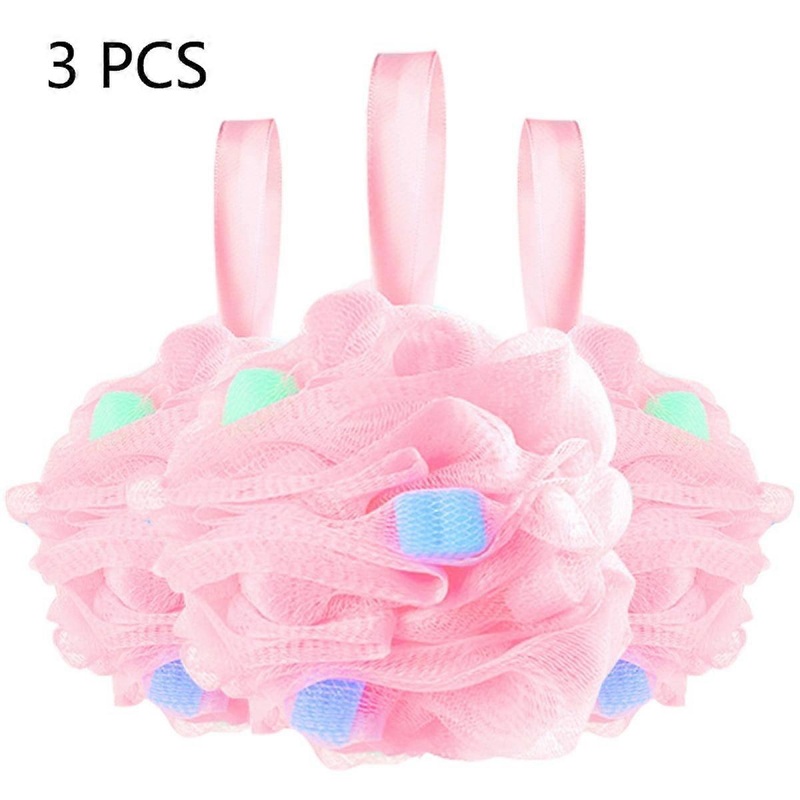Sponge particle bath balls pink 3 pieces