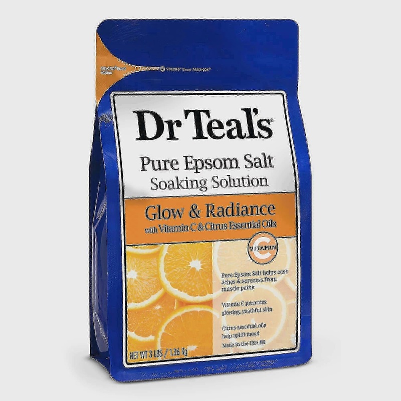 Dr Teal’s Pure Epsom Salt Soaking Solution, Glow & Radiance With Vitamin C & Citrus Essential Oils, 3 Lbs