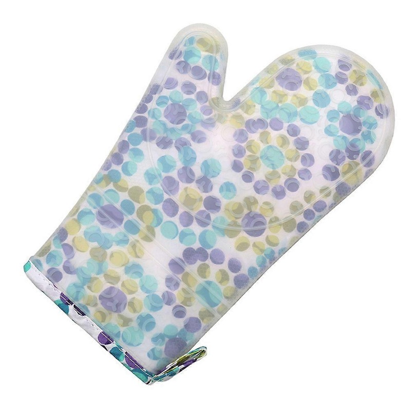 Silicone Thick Heat Proof Double Layer Kitchen Microwave Cooking Oven Purple Flower Glove