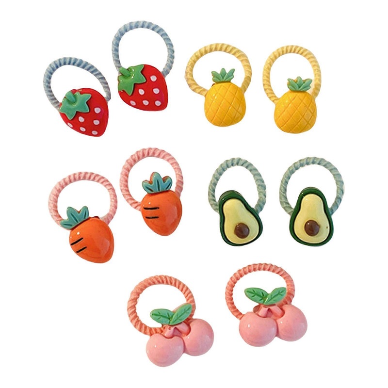 10Pcs Elastic Hair Bands for Toddler Girl with Flower and Fruit Designs for Children Various Hairstyles Hair Circles
