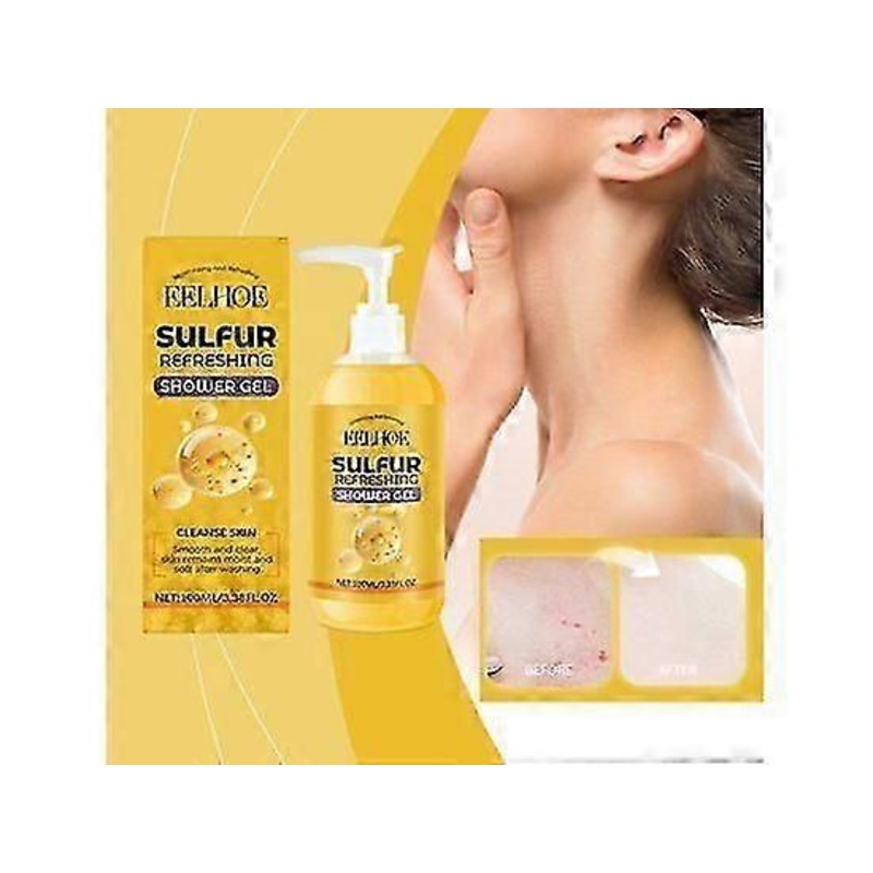Sulfur Refreshing Shower Gel Antibacterial Formula for Body Odor & Acne | Deep Cleansing, pH Neutral & Vegan | Paraben-Free