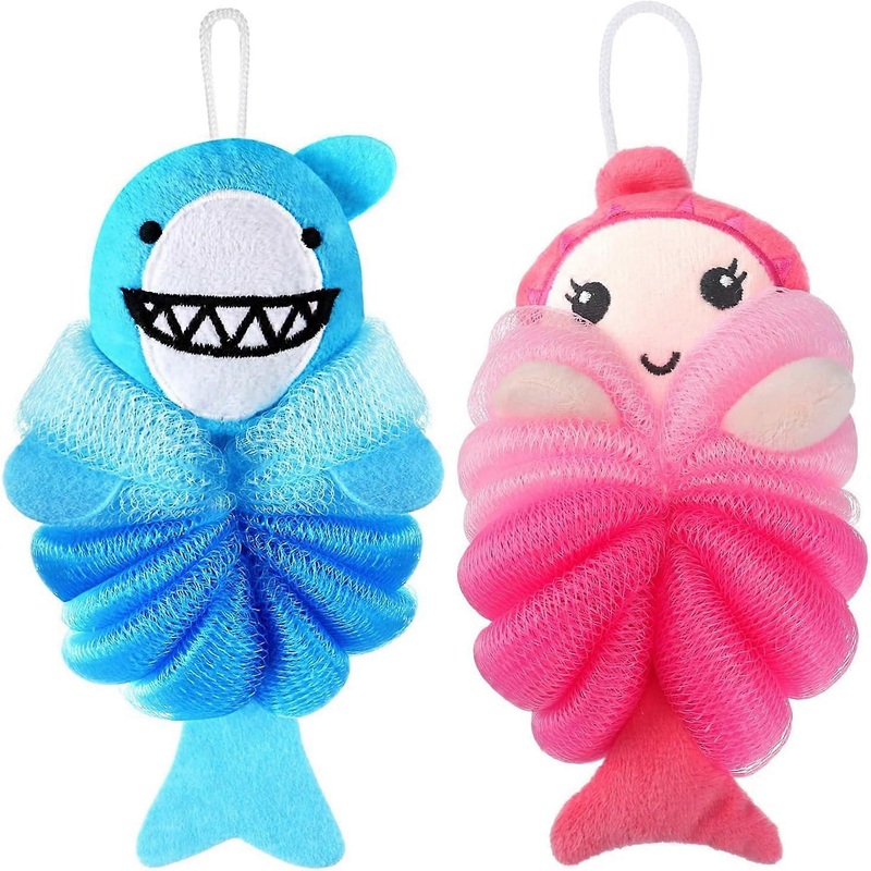Toddler Bath Loofahs,Cute Cartoon  Loofahs,Bath Sponge Shower Puff Soft Loofah Sponge Pouf Exfoliating Mesh Shower Ball