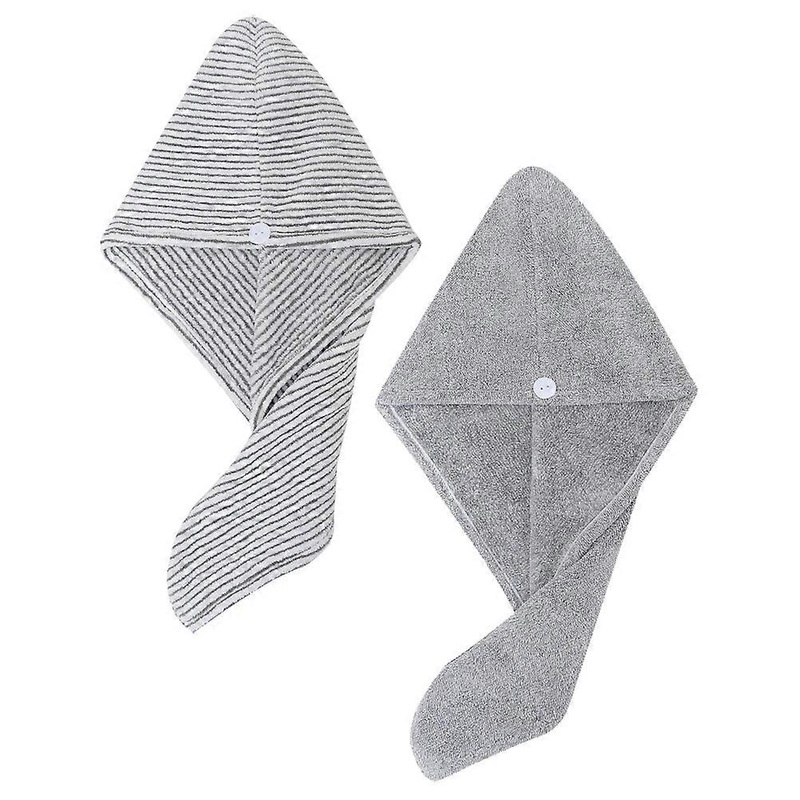 Wearable Bath Towel For Women Hair Drying Cap Grey 60x25cm Moisture Absorption Comfortable Washing 2Pcs