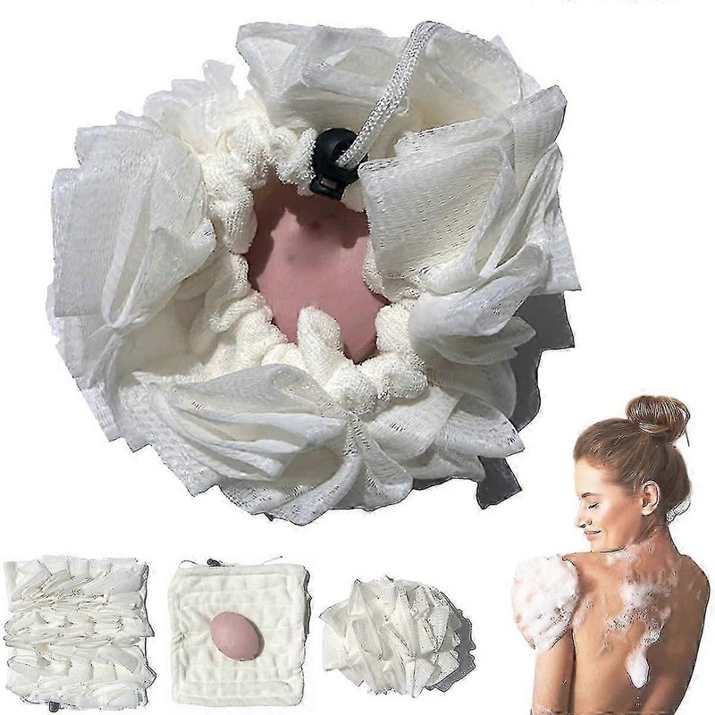 2-in-1 Bath Loofah Sponge, Gentle Exfoliating Cleansing Bath Loofah Sponge, Travel Mesh Bath Shower Towel Loofah Sponges, Bath Shower Accessory for Me