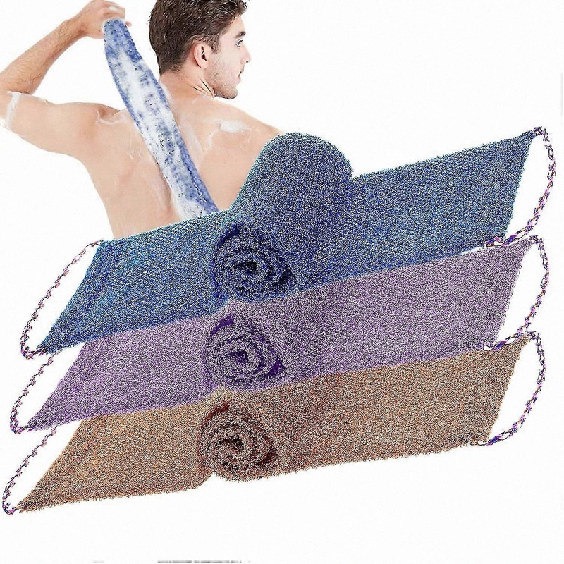 3-Pack Bath Sponges with Handles, Exfoliating Mesh for Body Cleansing and Smooth Skin, Durable Nylon for Easy Back Scrubbing