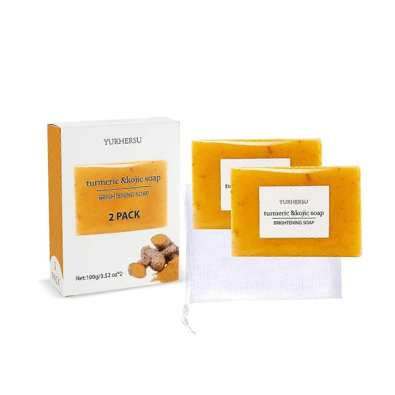 2025 2PCS Turmeric Lemon Soap, Hyaluronic Acid for Deep Cleansing, Moisturizing Body&Face, Handmade Turmeric Soap Bar, for Deep Cleaning Moisturizing