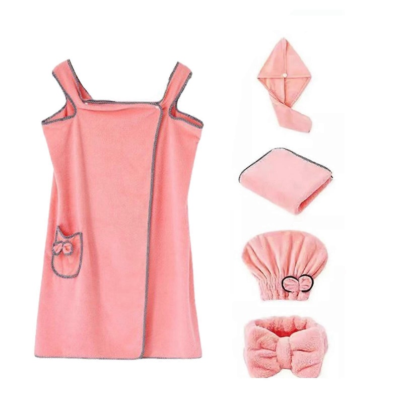 5Pcs Towel Wrap Set Hair Drying Cap Headband Princess Hat Strong Water Absorption Wearable Bath Dress