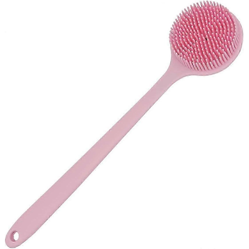 (pink) Silicone Back Brush for Shower and Bath with Long Handle, BPA Free, Hypoallergenic, Eco-Friendly