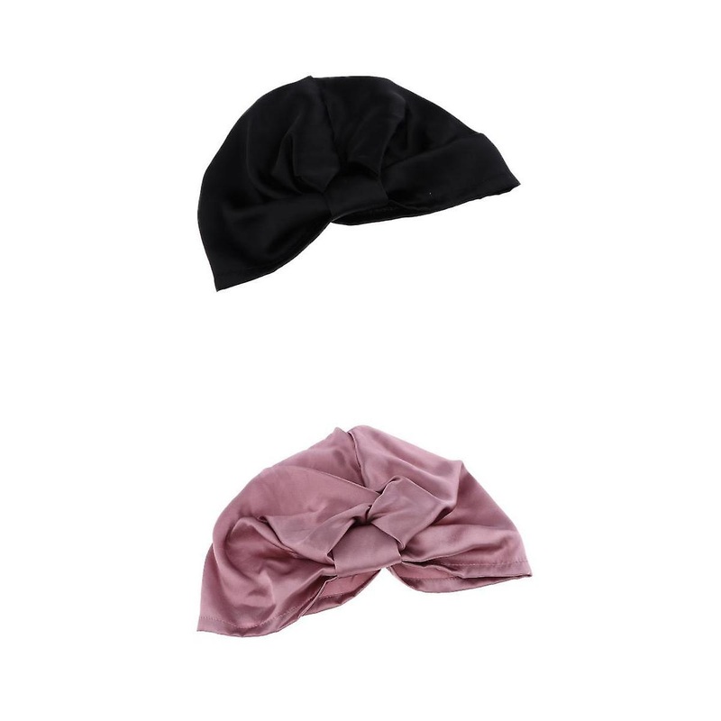 Women’s Pure Silk Sleep Hats Wrap Night Cap Hair Care Bonnet Black+Pink