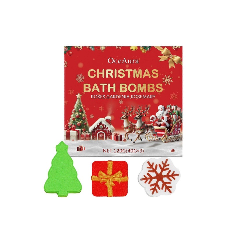 Christmas Bath Ball Set – Colorful Bubble Bath Balls with Rose, Gardenia & Rosemary Oils for Moisturizing & Fragrance
