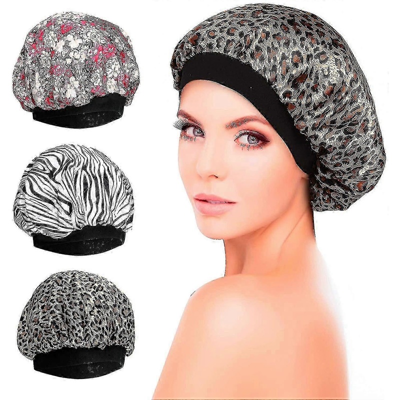 Wide Band Satin Sleep Cap 3pcs Night Sleeping Cap Soft Sleeping Hat Head Cover