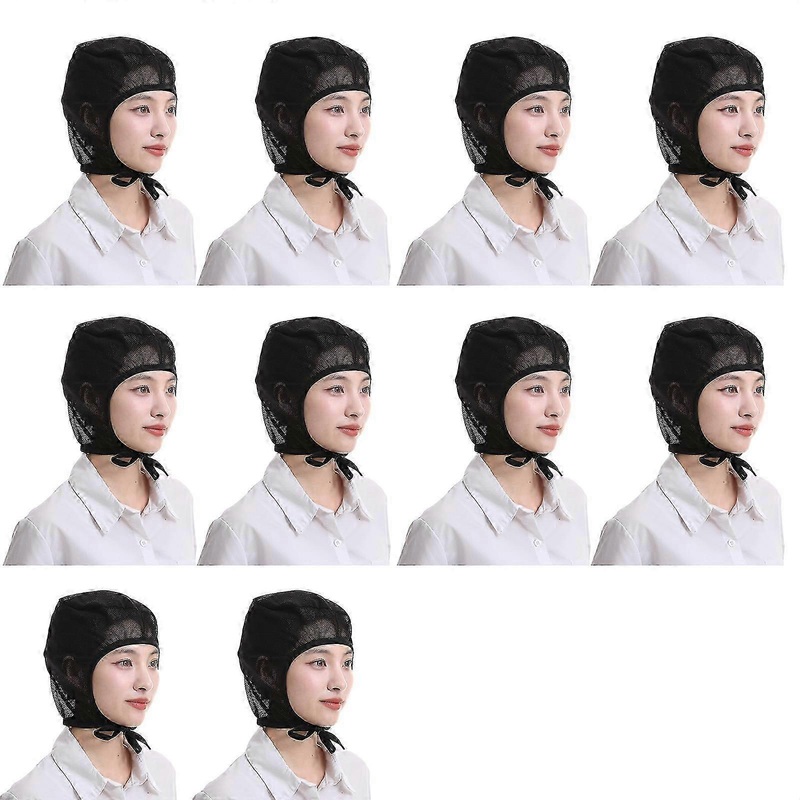 10Pcs Breathable Kitchen Hairnets Food Service Hair Net Adjustable Cooking Hat For Women Men Food Service Worker White