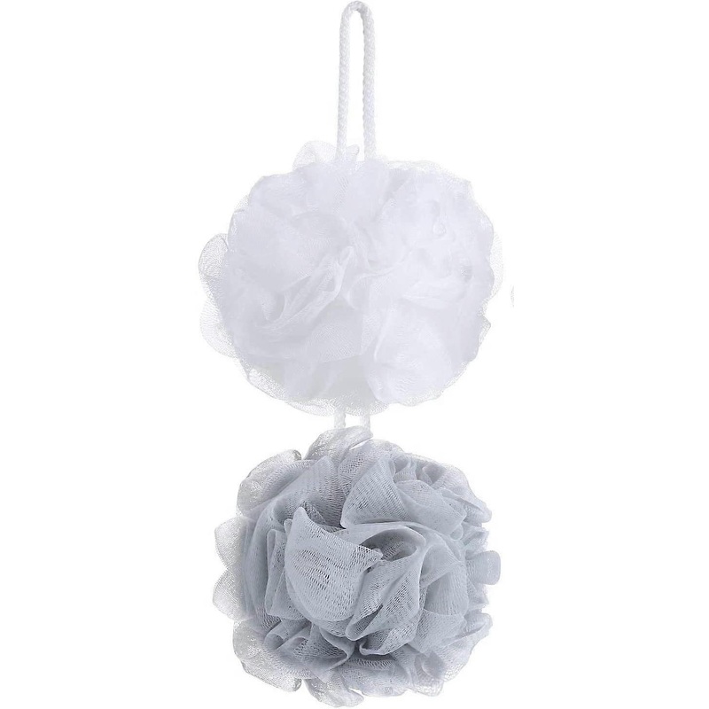 2 Pack Shower Bath Sponge Mesh Loofah Body Exfoliating Mesh ShowerWhite+Grey