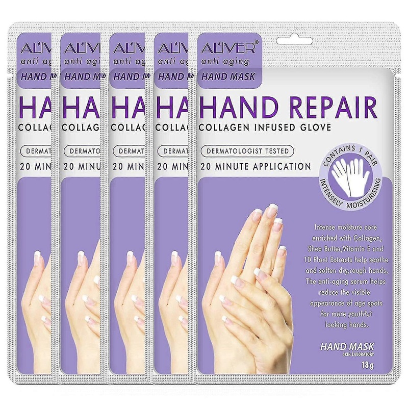 5 Pairs Hands Moisturizing Gloves, Hand Skin Repair Renew Mask Infused Collagen, Vitamins + Natural Plant Extracts For Dry, Aging, Cracked Hands (5 Pa