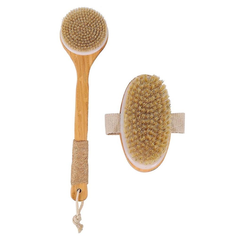 Wooden Set Of 2,bristle Body Massage Dry Brush Exfoliating Long Handle Wood Body Shower Brush