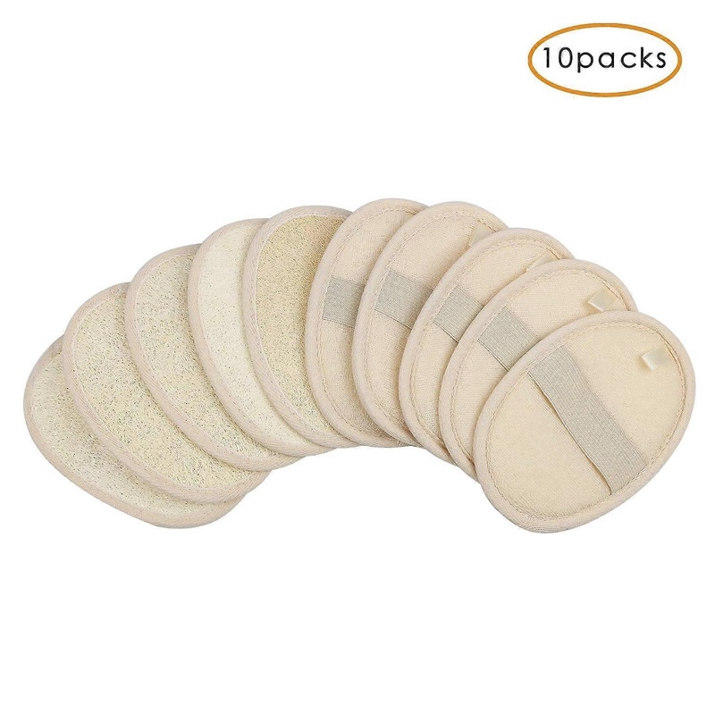 10 Packs Exfoliating Loofah Sponge Pads,Large 4X5.7-Natural Luffa And Terry Cloth Materials,Loofa Sponge Scrubber Body Glove Close Skin(10 Pack)
