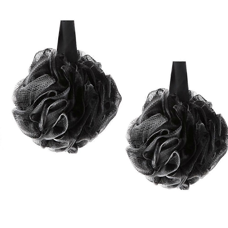 2 Pack Bath Shower Sponges Soft Shower Balls for Body Washing Men Women Bathroom Accessories, Set of 2, Black