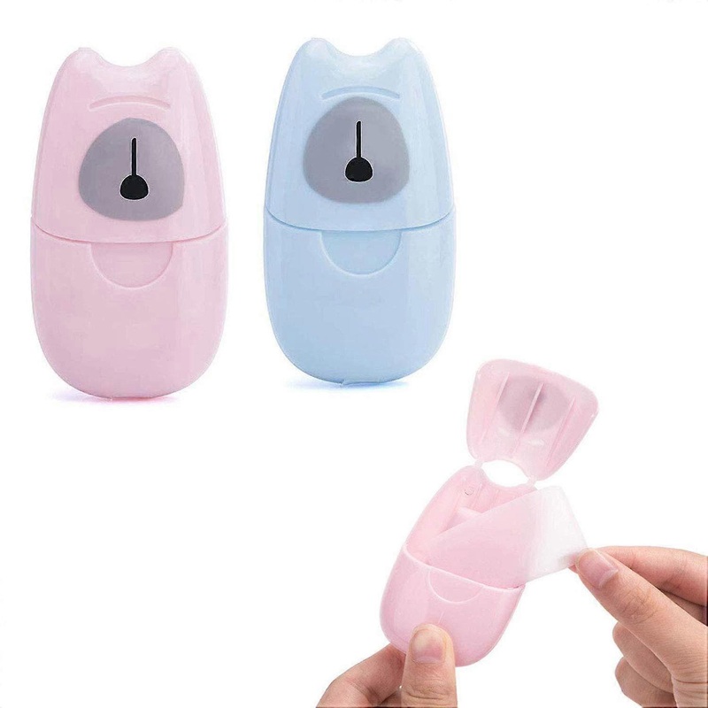 2Pcs Mini Portable Travel Soap Paper Sheets Disposable Hand Washing Bath Scented Paper Soap(Pink+Blue)