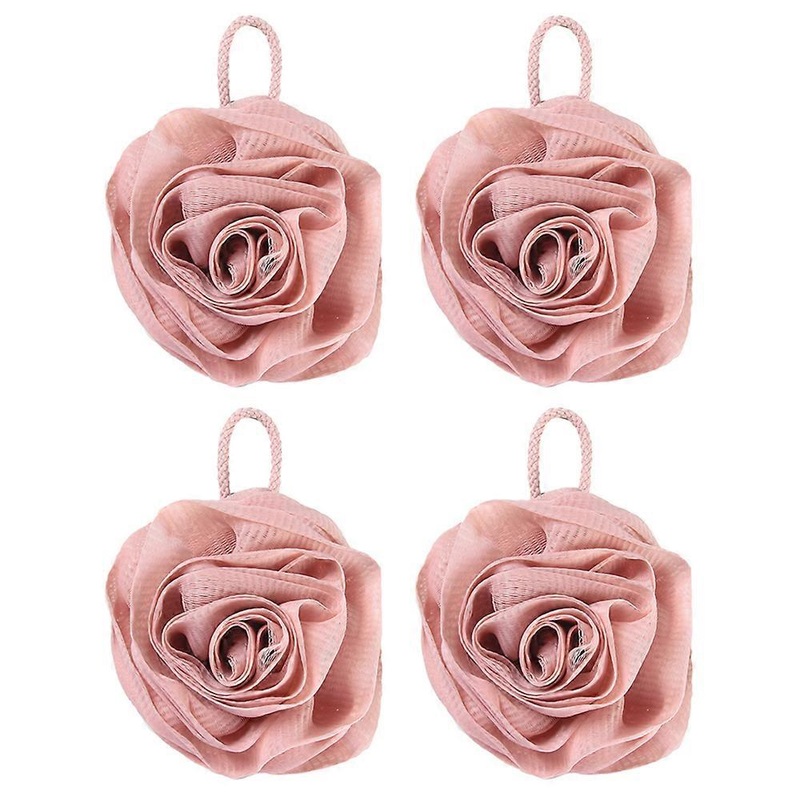 4 Rosette Bath Flower Balls Bathing Bubble Bath Flower Lovely Bath Balls-Pink
