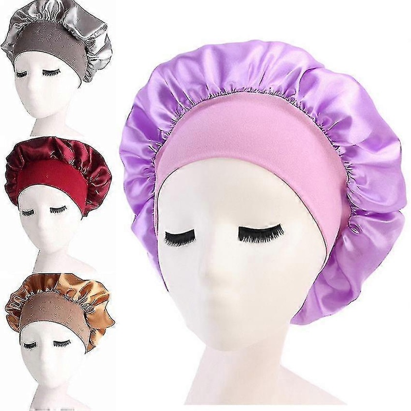 Women Satin Solid Sleeping Hat Night Sleep Cap Hair Care Bonnet Nightcap For Women Men Unisex Cap Bonnet Multi-color Coffee