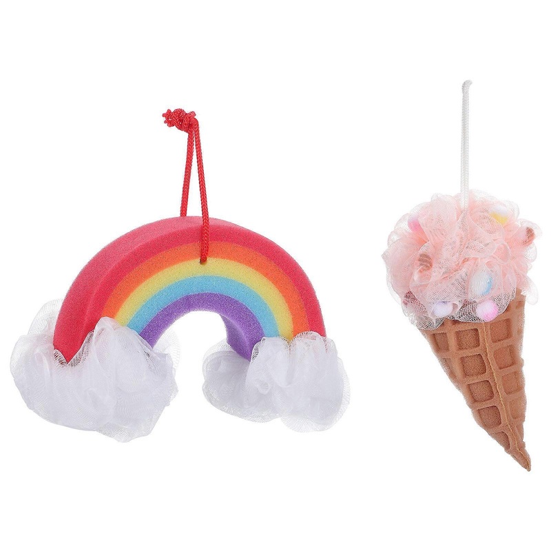 2pcs Rainbow Bath Balls Ice Cream Bath Balls Set Bubbling Shower Bath Sponges