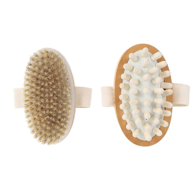 Wood Handle Brush Body Exfoliator Scrubber Home Use 12.70X7.00X3.00CM Dirt Removal 2Pcs