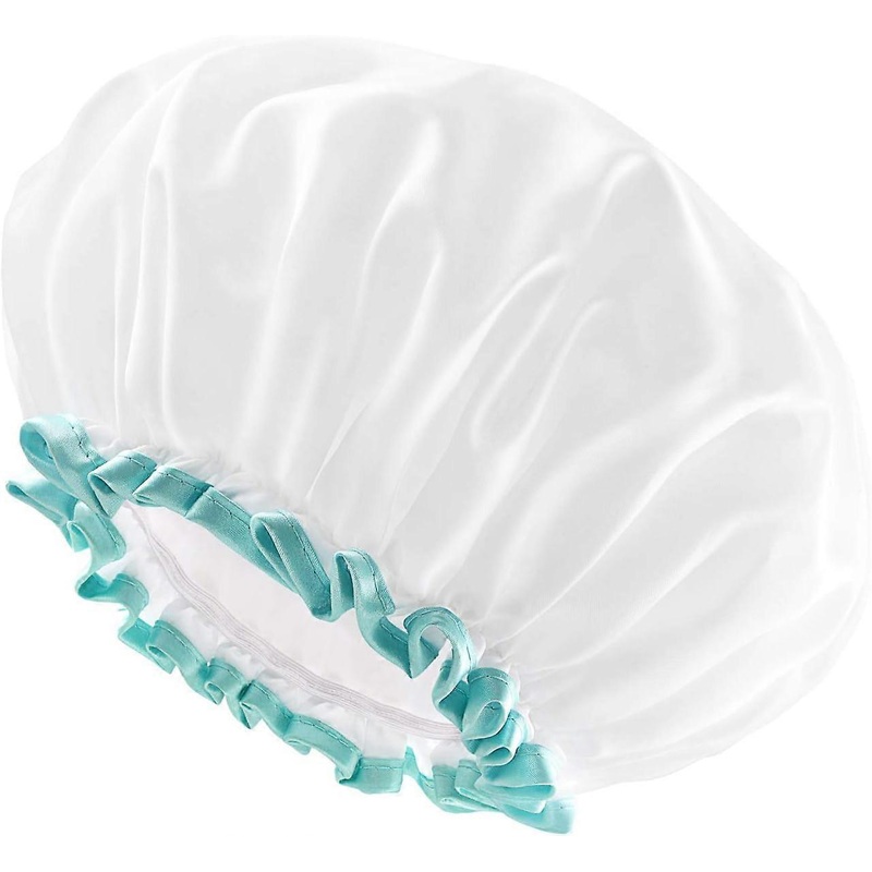 1 Pack White Shower Cap for Long Hair, Waterproof and Washable Mildew Resistant Shower Caps for Women and Girls, Super Cute and Extra Large