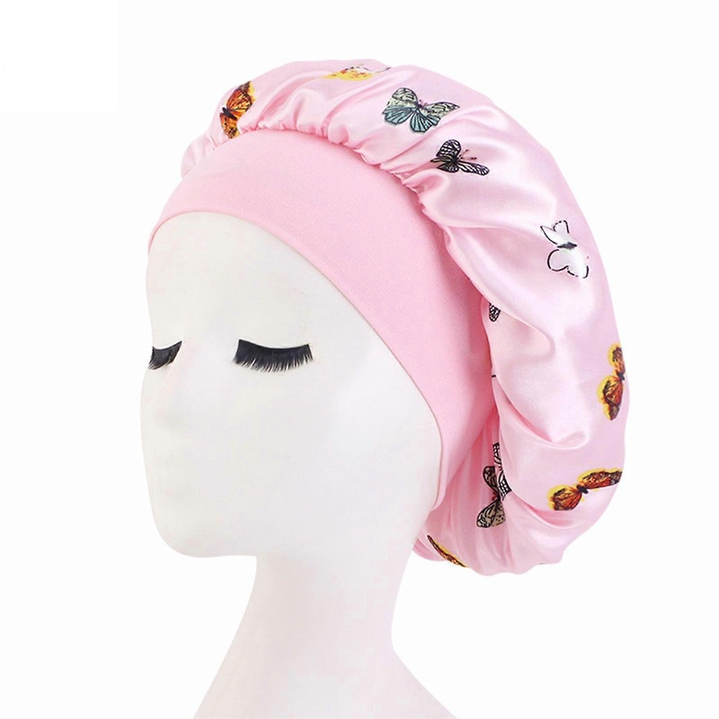 Wide Brim Nightcap Headband for Butterfly Print Satin Hair Bonnet Chemotherapy Hat Haircare Turban Hat for Women Men  Pink