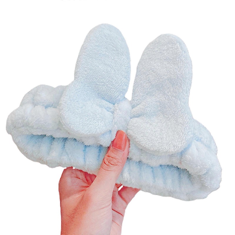 Women Autumn Plush Headband Cute Cartoon for Butterfly Bowknot Hair Hand Face Wash Makeup SPA Shower Elastic Non-Slip Tu  Blue