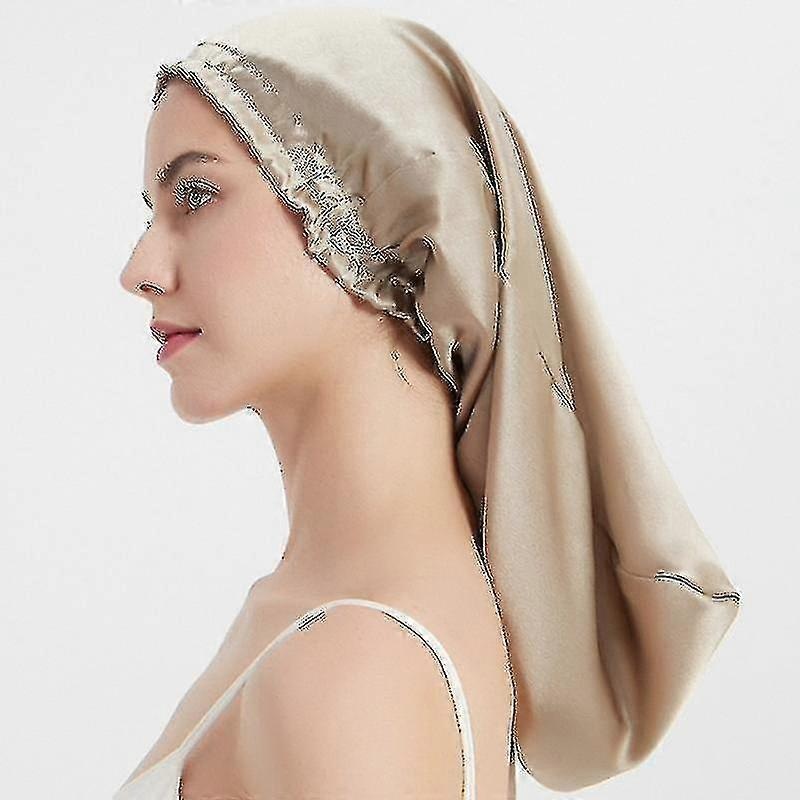 100% Mulberry Silk Night Cap For Long Hair,long Silk Bonnet Sleep Cap (apircot)